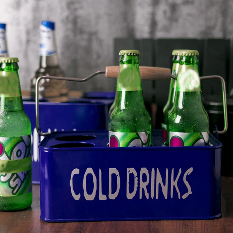 

Creative Beer Basket Simple Portable Metal Wine Rack Bar Six Bottle