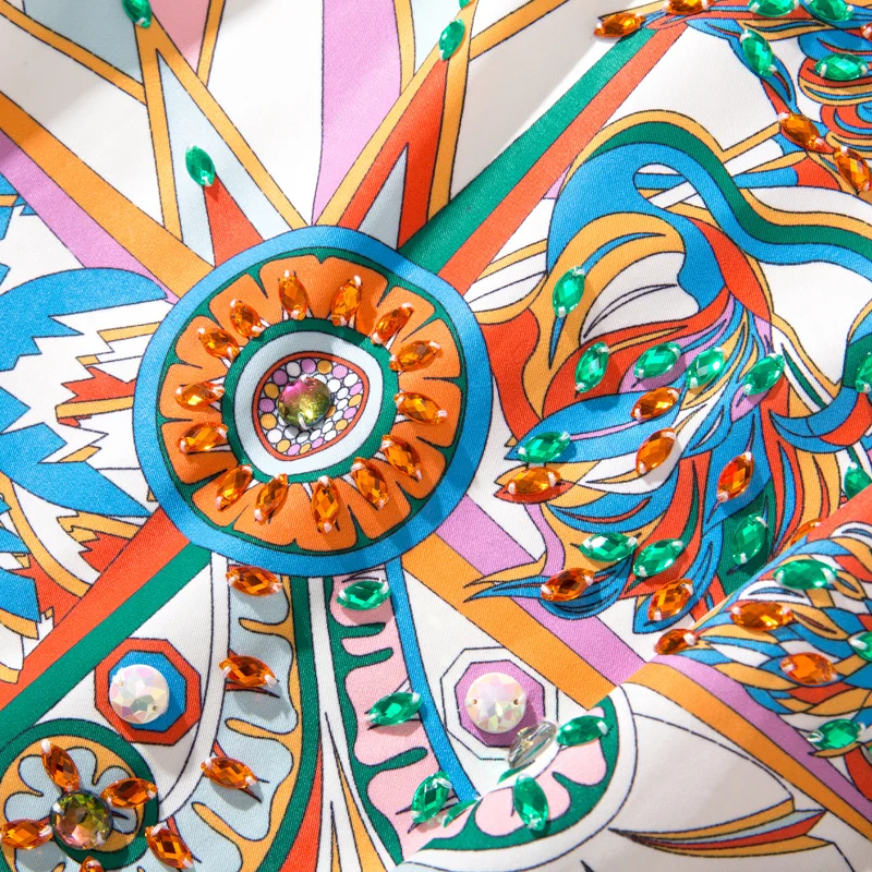 

Designer Mini Dress Summer New Women'S High Street Party Casual High Quality Elegant Fashion Diamond Round Neck Printed Dresses