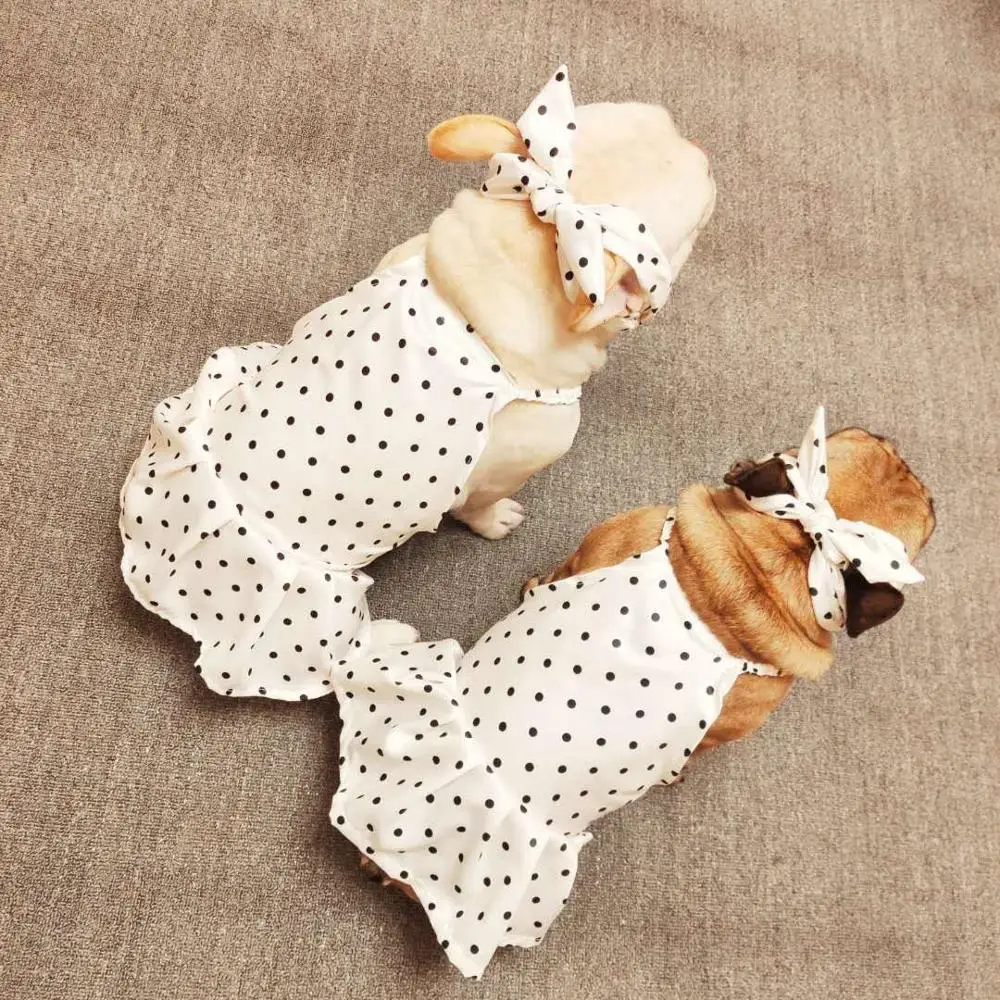 Платье с французским бульдогом комплект повязок для волос модная одежда собак