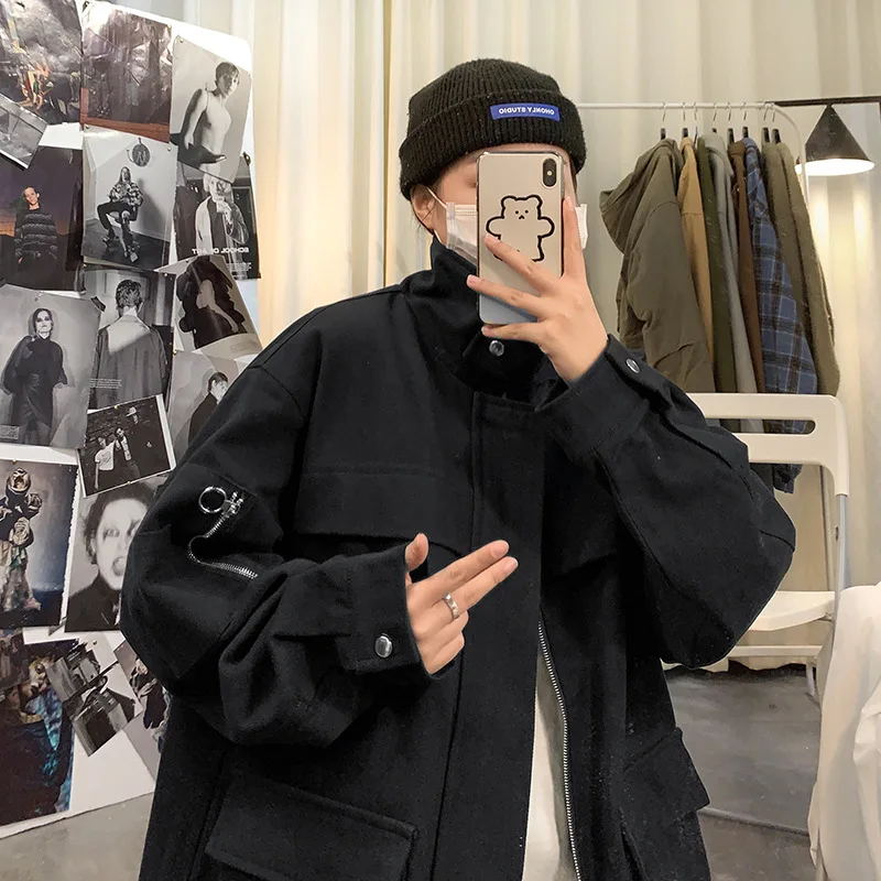 

Jacket Mens Autumn Winter Thicken Warm Casual Jacket For Men Korean New Loose Handsome Vintage Solid Color Oversize Jackets Male