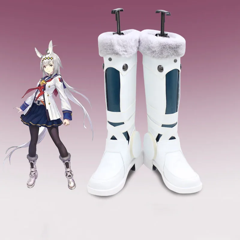 

Japanese Hot Anime Prop Cosplay Pretty Derby Role Oguri Cap Fashion Boots White Custom Made Shoes