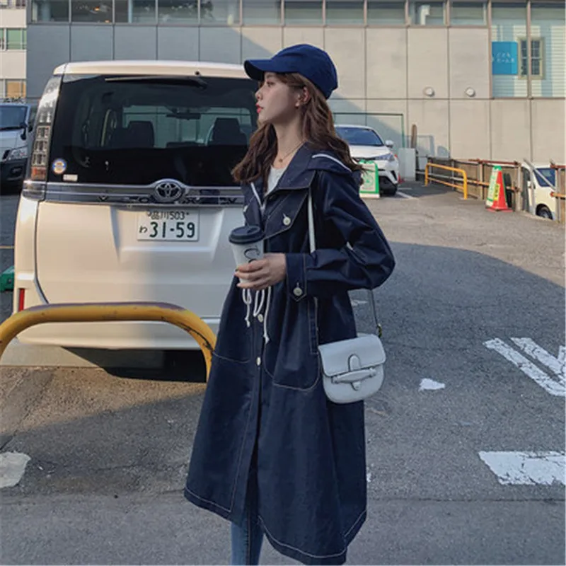 

Весна-Осень 2020, женские длинные плащи, ветровка средней длины, корейское Свободное пальто с капюшоном, m608