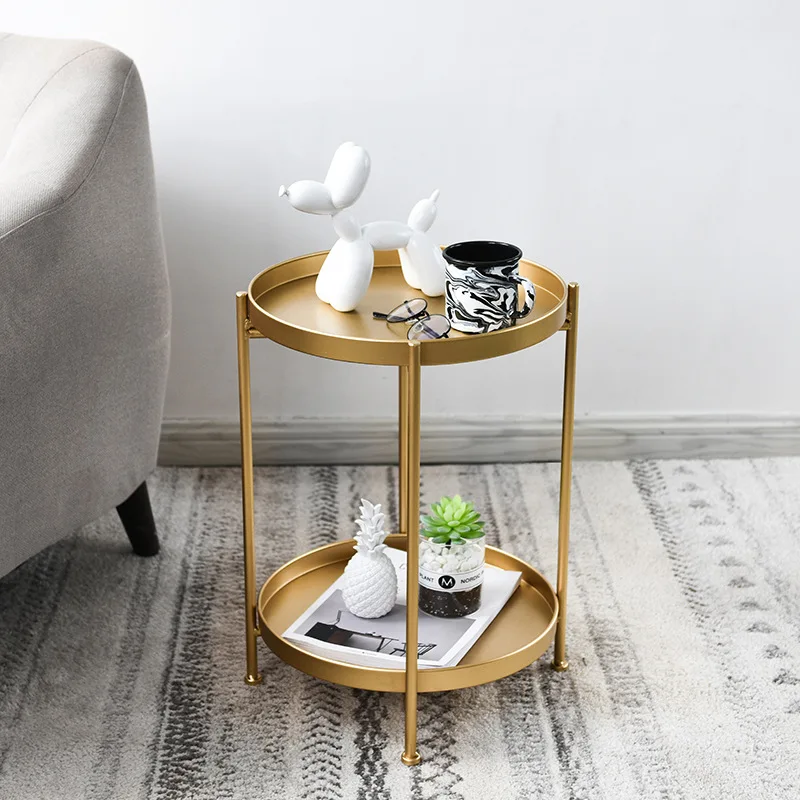 

Nordic Simple Iron Double-layer Table Round Table living Room Small Mini Sofa Round Side Furniture