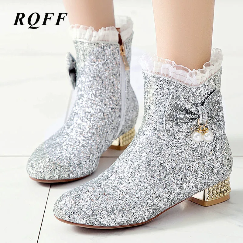 2019 г. Ботильоны Челси женская зимняя обувь модная из расшитой блестками ткани на
