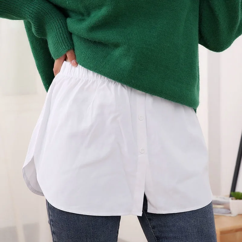 

2021 New Style Womens Fake Shirts Hem Underskirts Elastic High Waist Split Half Slips Skirts Hoodies Sweaters Extender Hemline