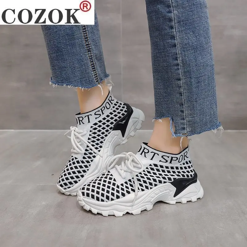 

2021 Spring New Fashion Mesh Breathable Women Casual Shoes Comfortable Women Sneakers Platform Lace Women Vulcanized Shoes