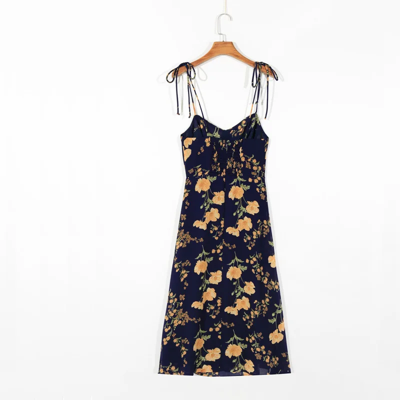 

Summer women's dress casual flower print slim strap dress Vestidos