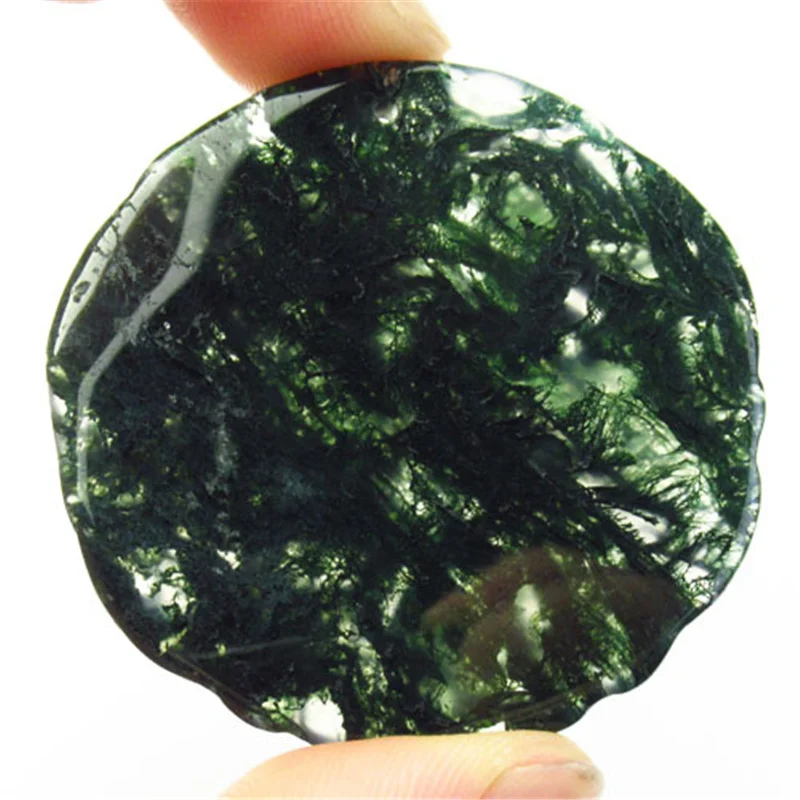

SK60412 Carved Natural Moss Agate Copper coin Pendant Bead for woman gift wholesale 48x5mm