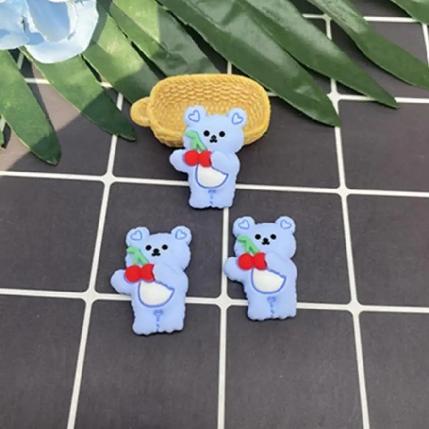 

Kawaii Cartoon Bear hug cherry Resin Flatback Cabochon DIY Scrapbooking Decorative Craft Making hairpin Headgear accessories