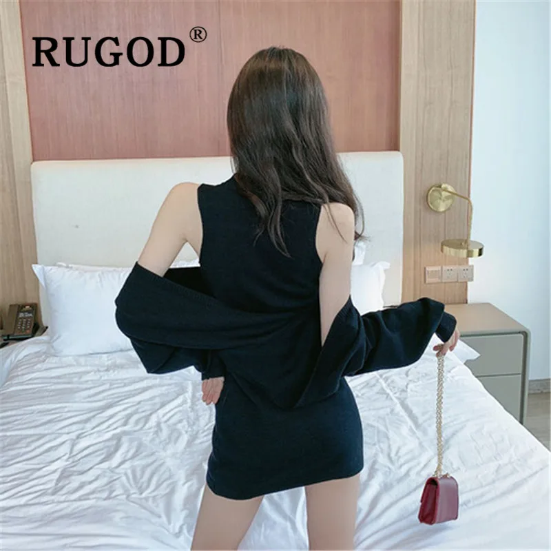 RUGOD 2019 Новое Осеннее поступление женское платье-свитер с круглым вырезом длинным