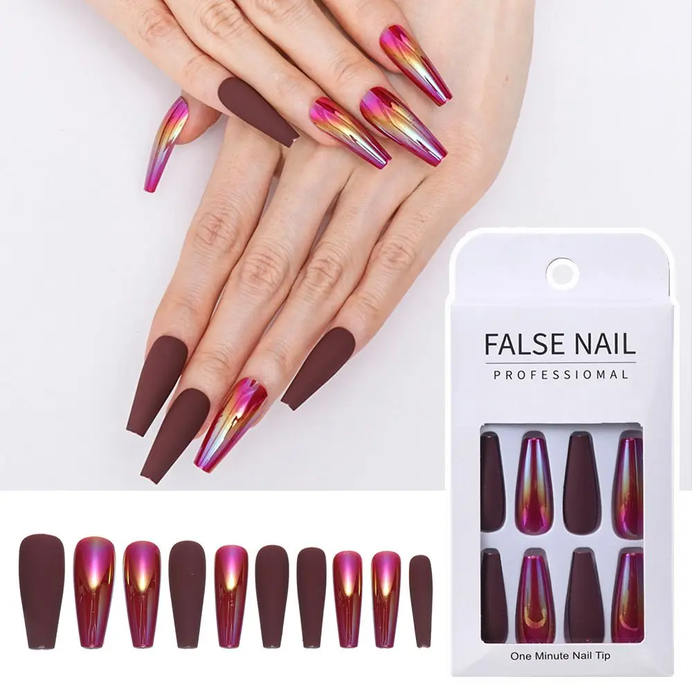 

Модный градиентный цвет очень длинный Желейный жвачка матовый гроб ногтей накладные ногти балерина Омбре накладные ногти