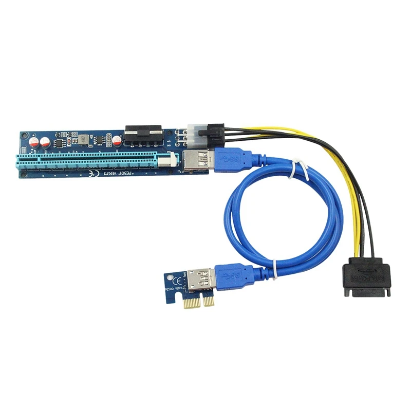 

Pci-E 1X to 16X Adapter Card, 4Pin/6Pin Dual Power USB 3.0 Adapter Card for Btc Miner Mining