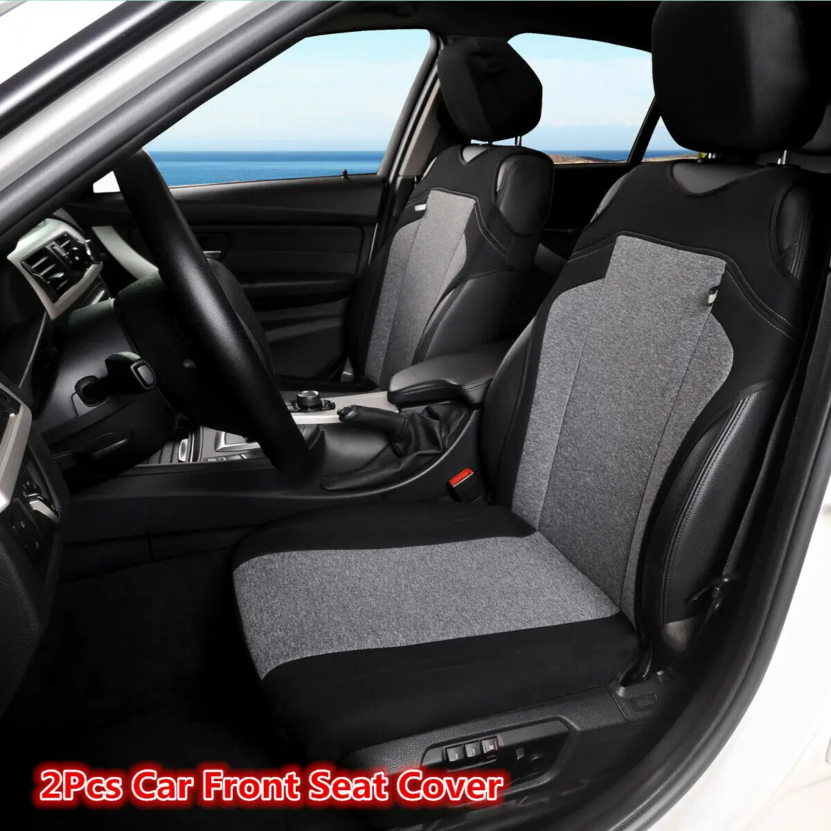 

2Pcs Universal Car Seat Covers Front Seat Back Fabric Protector Washable Gray