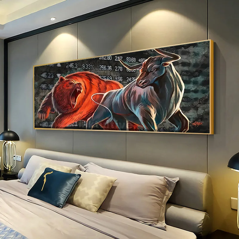 Stunning Bull Bear Canvas Painting Wall Art Quote Motivational Poster and Print Animal Picture For Living Room Home Decor Cuadro | Дом и сад