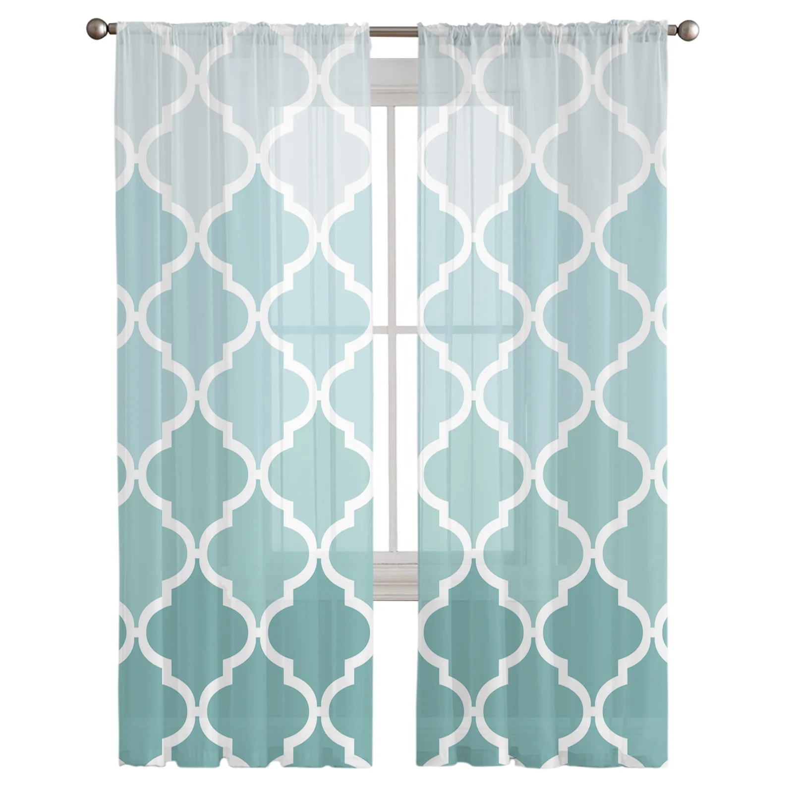 Геометрические синие зеленые градиентные бирюзовые прозрачные шторы оконные