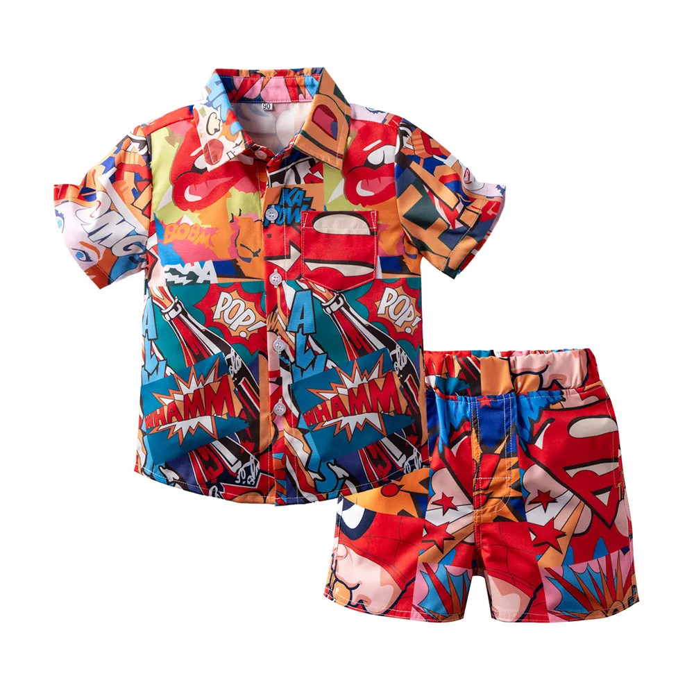 

Children's Clothing Boys Beach Set 2021 New Harajuku Wind Short Sleeve Shirt Children's Shorts Vacation Two-Piece Set Outfits