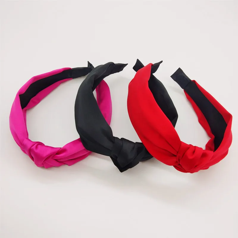 

Women Fashion Solid Top Knot Satin Headbands Handmade Solid Candy Color Makeup Hairbands For Girls Ladies Hair Hoop Accessories