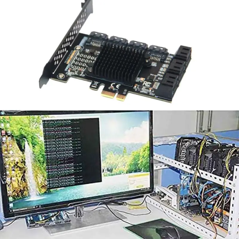 

PCIE 1X адаптер на 10 портов SATA 3,0 Райзер расширения карты PCIE X4 X8 X16 интерфейс для Windows настольного ПК компьютера конвертер