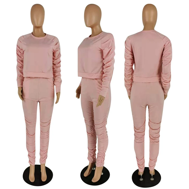 

TNNAOFF Fall Stacked Two Piece Tracksuits Women Set Solid Long Sleeve O-neck Tops Fashion Sweatpants Lounge Wear Outfits Suits