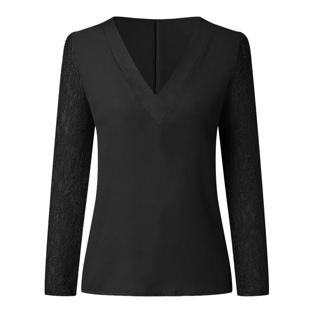 White Blouse Women Plus Size Fashion Lace Long Sleeve Shirt V-neck Casual Ladies Tops Blusas Mujer clothes | Женская одежда