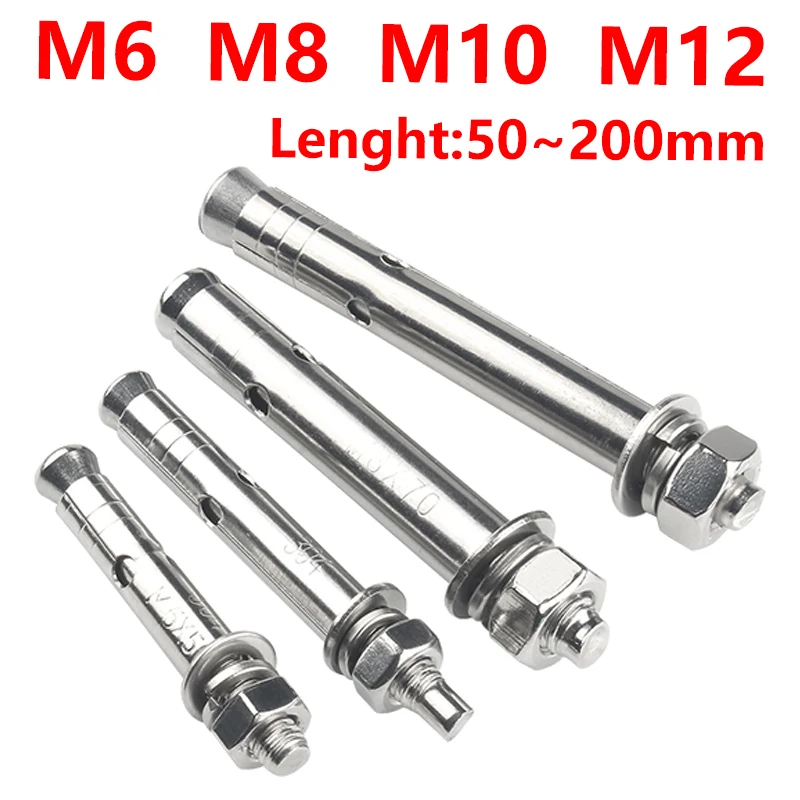 

304 Stainless Steel Expansion Screw M6 M8 M10 M12 Screw Set Anchor Sleeve Concrete Anchor Bolt Link Rod Wall Fastener Nail