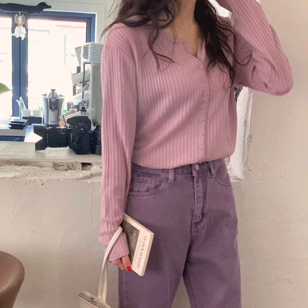 

Женские минималистичные Корейские вязаные кардиганы 2021, свитера, облегающие элегантные мягкие женские свободные универсальные Популярные...