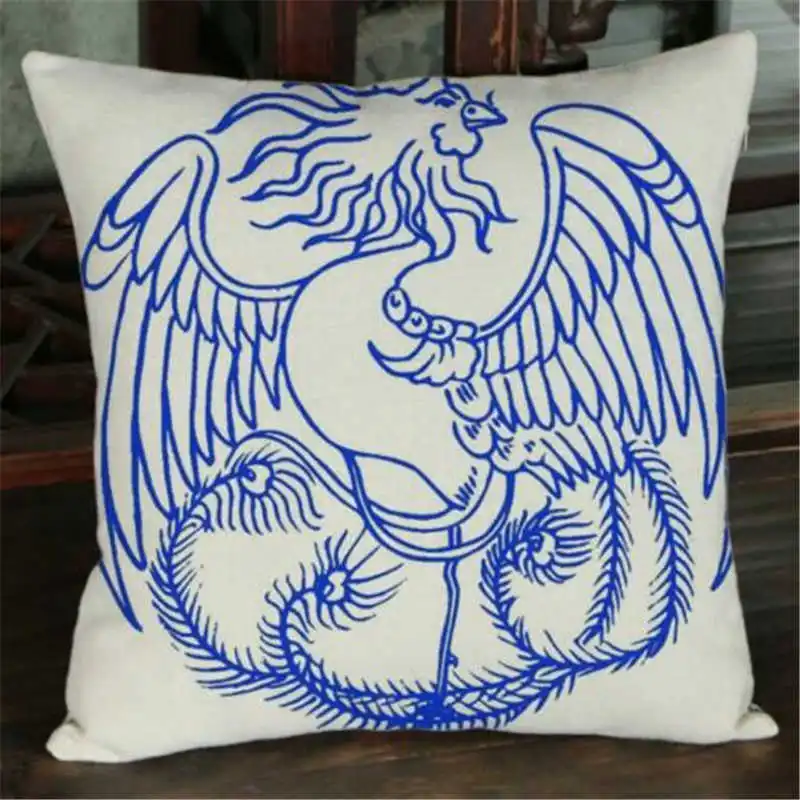 

Car Square Cover Blue Case and pattern Cushion Cotton Bed 18" white Pillow Linen