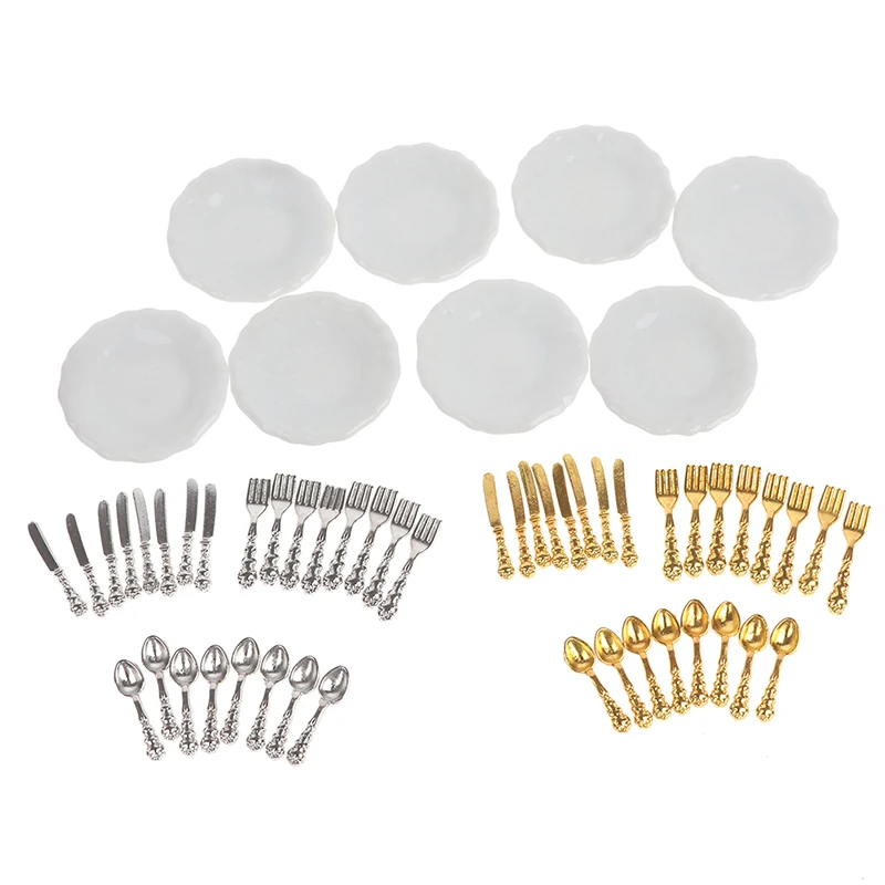 

8 Set Vintage Dollhouse Miniatures Tableware Mini Cutlery Knife Fork Spoon Childrens Toy For Doll House Decor