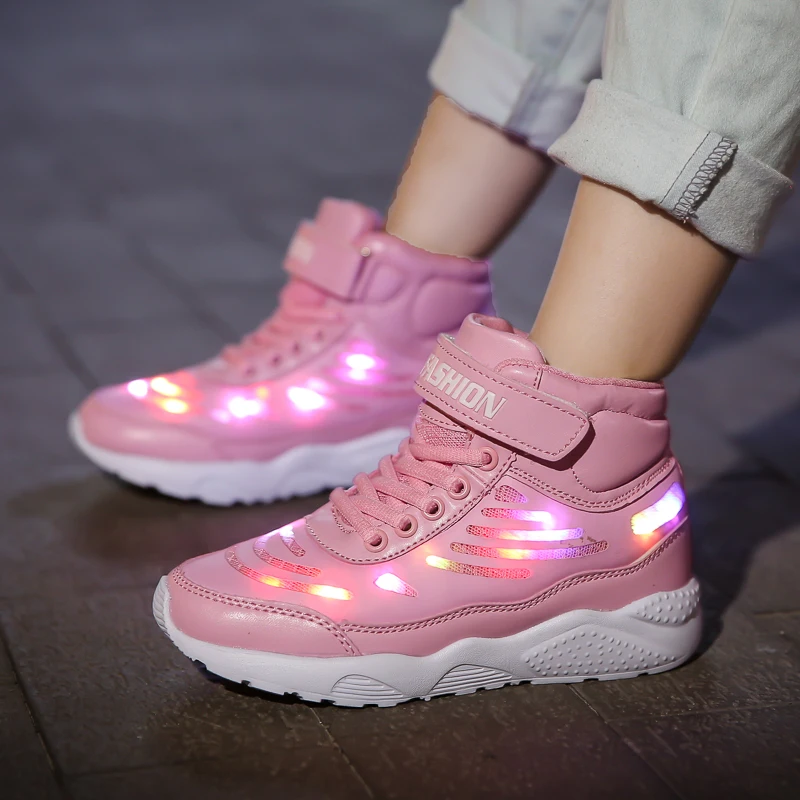 

Warm like home Black New 25-37 USB Charger Glowing Sneakers Led Children Lighting Shoes Boys Girls illuminated Luminous Sneaker