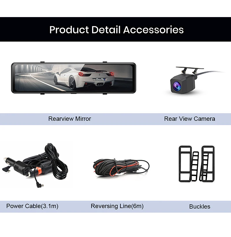 Видеорегистратор автомобильный на зеркало заднего вида 12 дюймов сенсорный экран