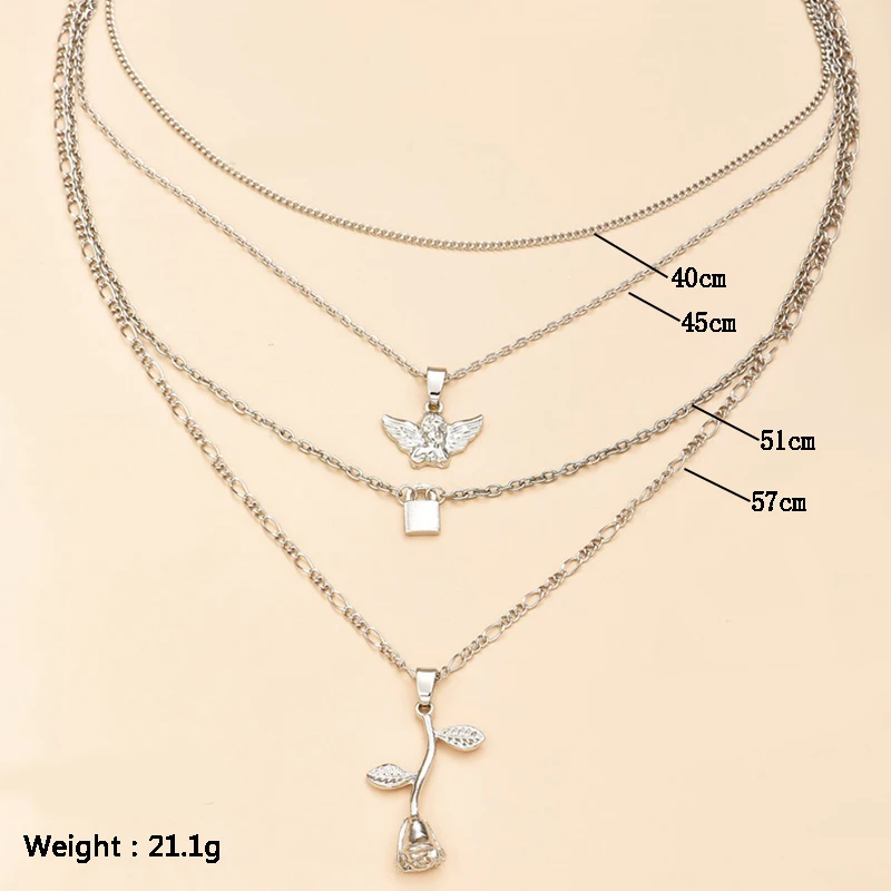 4 шт./компл. женские ожерелья набор ретро роза Ангел ребенок замок висит ключица