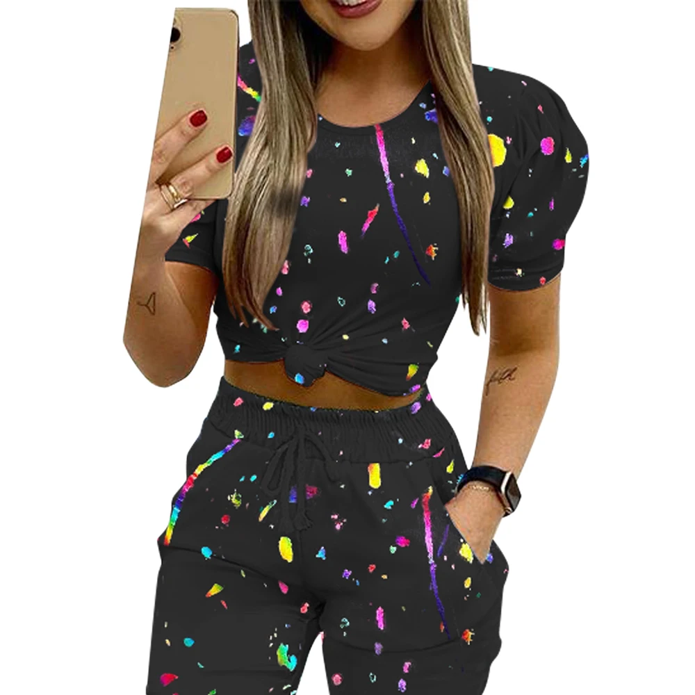 

Two-Pieces Women Sexy Elegant Suit Puff Sleeve Crop Tops Trousers Female Party Fashion Chic Women Ladies Outfits Streetwear D30