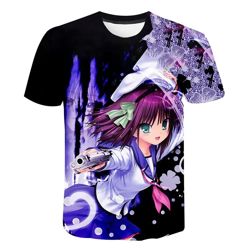 New hot summer style anime Angel beat t-shirt men's women cool Top Men's girls 3D T-shirt fashion casual | Мать и ребенок