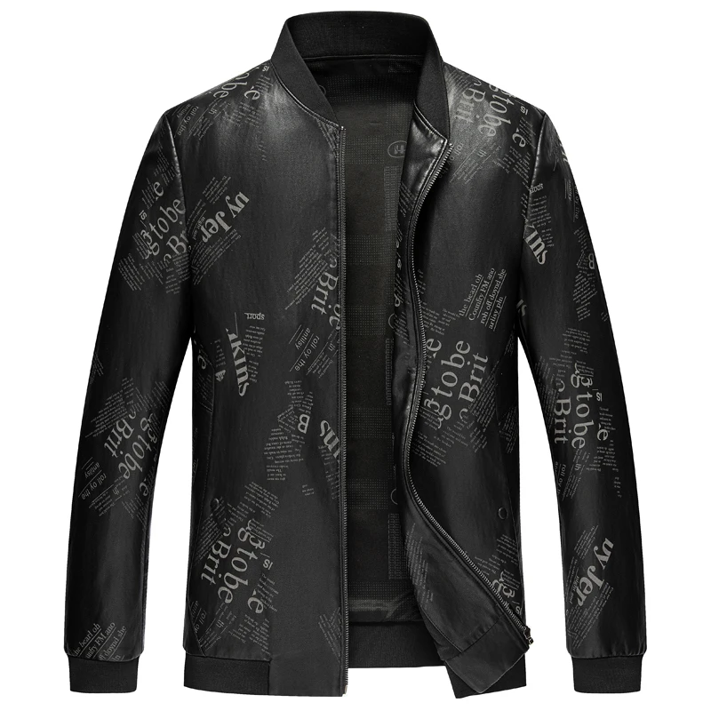 

Leather Jacket Men Printed Short Jacket 2020 Autumn Fashion Men's Jacket Baseball Collar Men Coat chaqueta hombre, Size M-3XL!