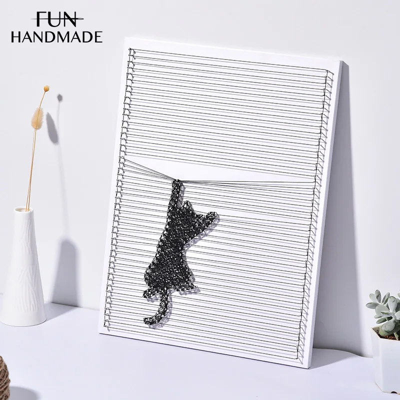 

DIY Lovely Cat Bird Umbrella Yarn Painting Nail String Art Kit With Frame Winding Drawing Painting Kawaii Wall Decor ​Gift