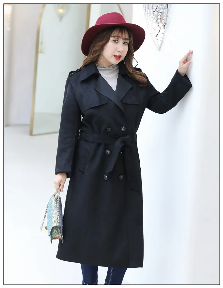 

New autumn winter women plus size casual loose long sleeve coat trench windbreaker large size with belt black 4XL 5XL 6XL 7XL