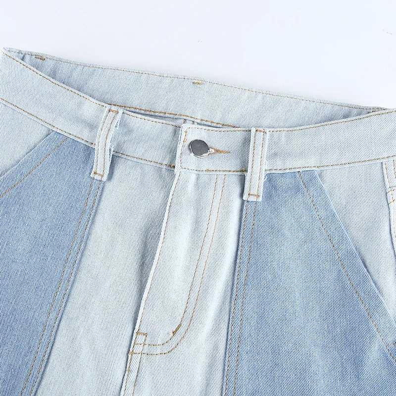 

Cargo Patchwork Pants Woman Fashion High Waist Pockets Cotton Jeans Straight Female Streetwear Zipper Denim Trousers Autumn 2021