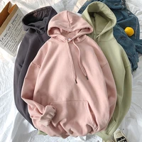 sougen woman korean hooded sweatshirts female 2020 cotton thicken warm hoodies lady autumn fashion tops solid color plus size