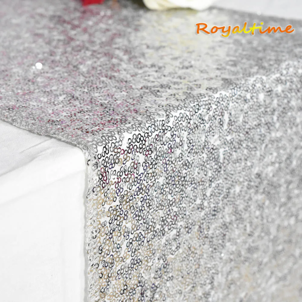 Silver 30x180cm Christmas Green/Fuchsia/Burgundy/Rose Gold Sequin table runner for Party table cloth Weddings Decoration Table Runners - Цвет: Silver