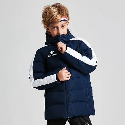 KELME/зимняя детская спортивная куртка с капюшоном, ветрозащитное теплое хлопковое пальто для мальчиков и девочек, 3883405 - Цвет: DarkBlue