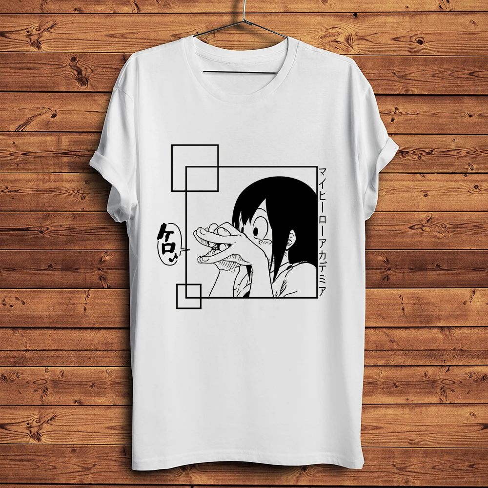 

Забавная аниме футболка MHA Asui Tsuyu fracker, мужская летняя новая белая Повседневная футболка с коротким рукавом, уличная одежда унисекс otaku