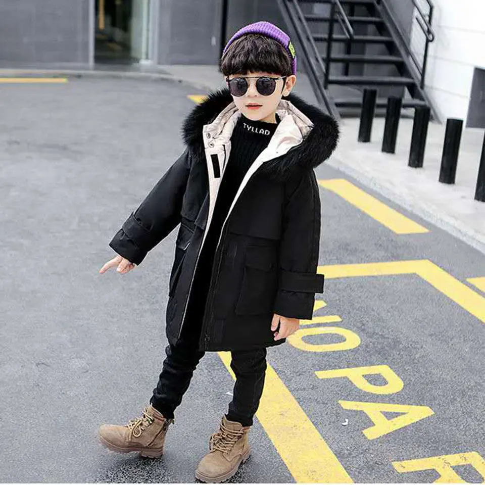 

-30 Degrees Children winter jacket Outerwear Thick casual Kids fashion down coat for boys fur collar Windproof snowsuit clothes