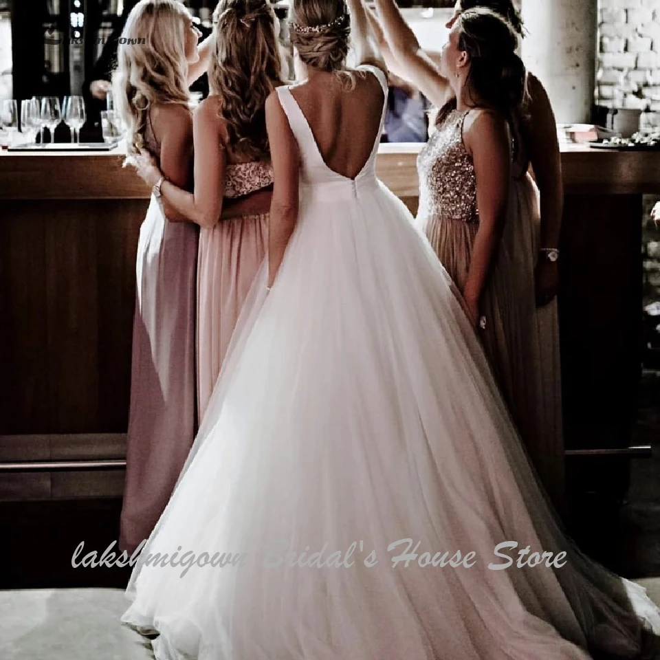 

Lakshmigown A-line Open Back Princess Wedding Dresses With Bow 2020 Simple Elegant Bridal Dress Beach Wedding Party Gowns