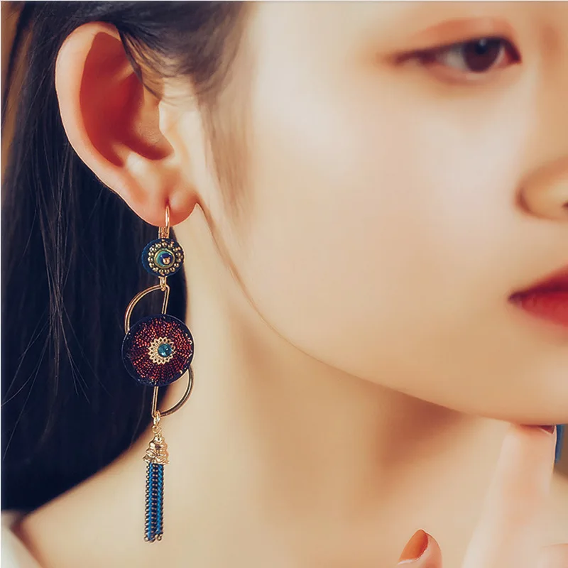 

Fashion Retro Tassel Dangle Earrings Handmade Ethnic Long Drop Earrings Clip Earrings Women Geometric Statement Jewelry
