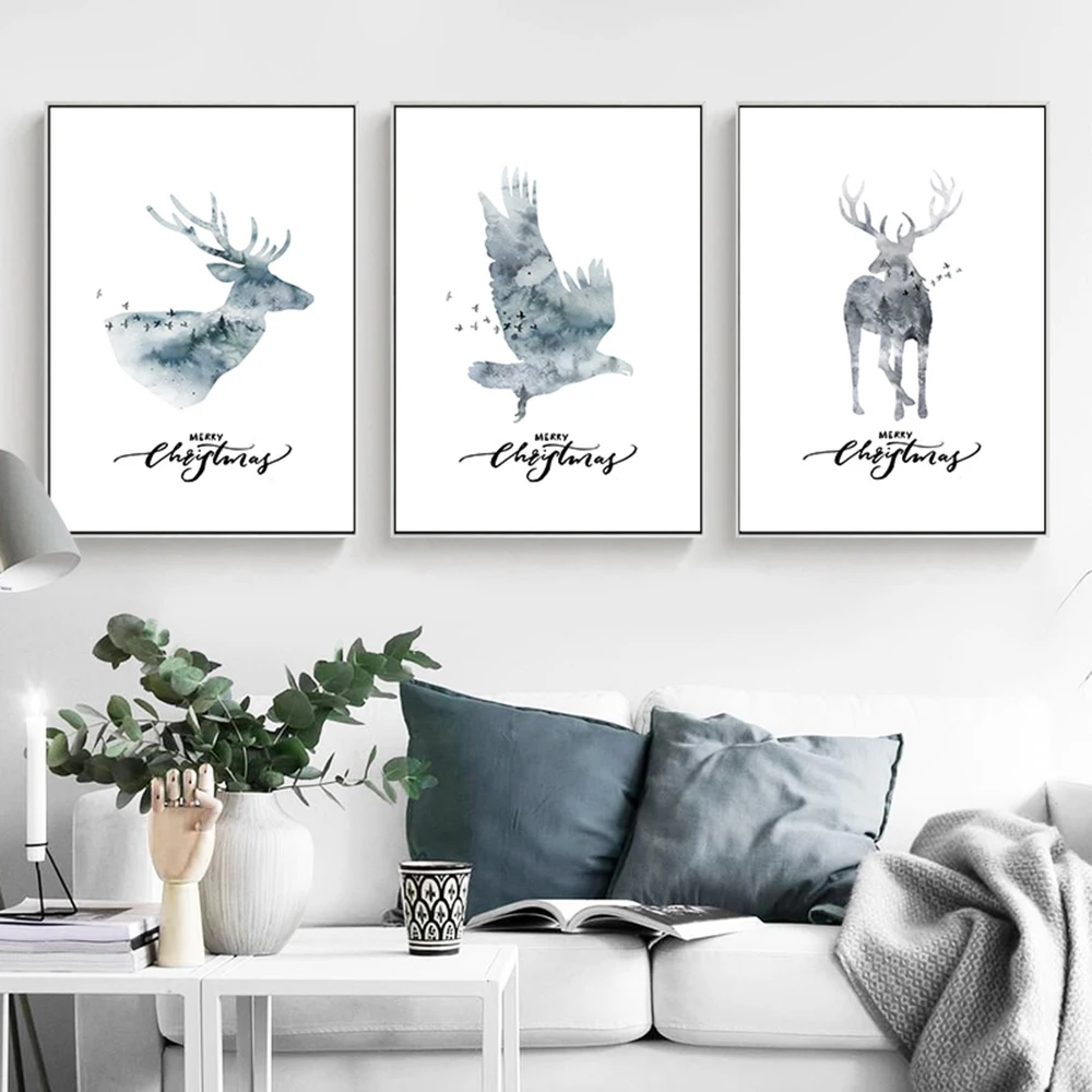 Скандинавский Лось Орел роспись фото холст Картина Настенная картина декор для