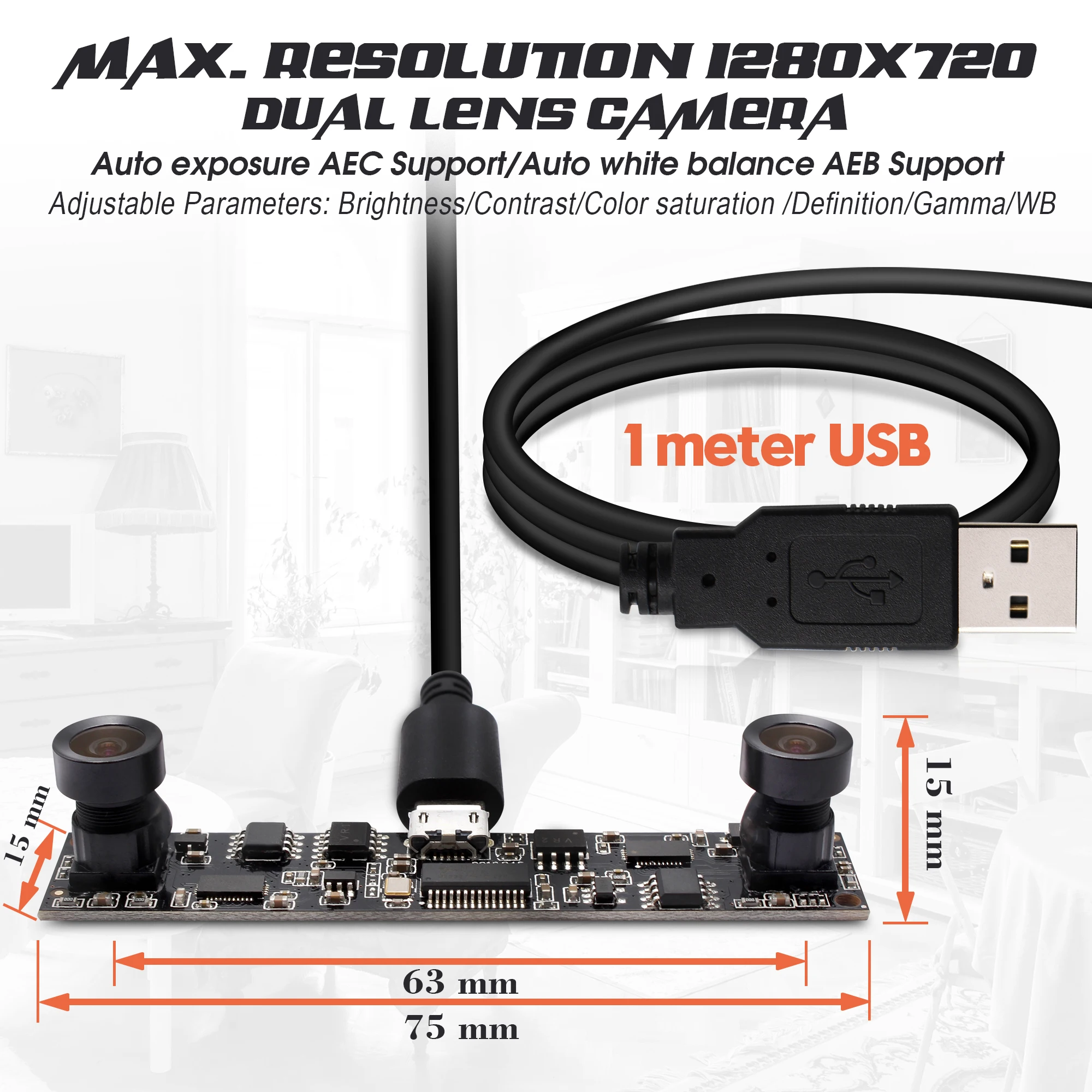 MJPEG 30fps 1280x720 720p hd OV9712 smallest 120 degree Dual lens usb endoscope camera module for device embedde ELP-1MP2CAM001 |
