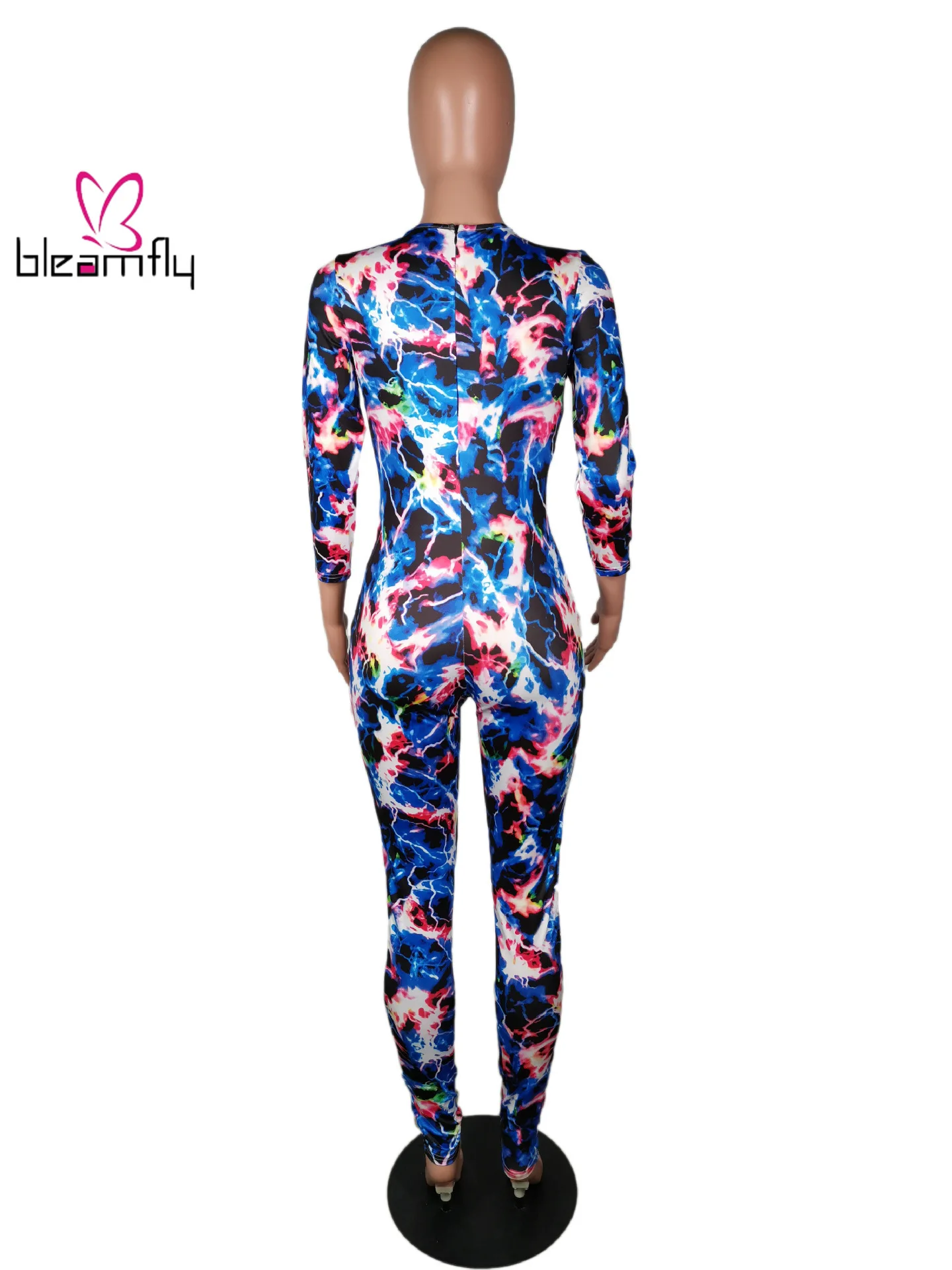 Осенний женский комбинезон с рисунком Галактики v образный вырез длинный рукав