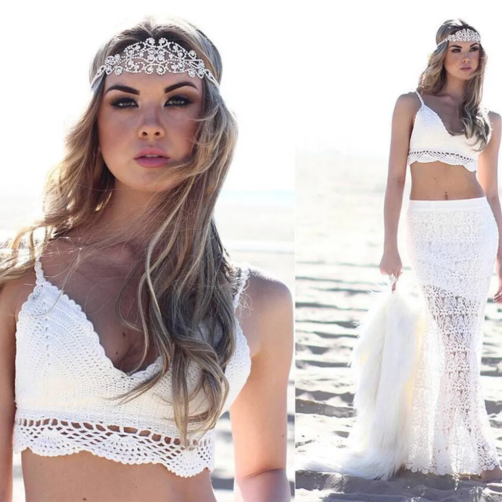 Однотонное бикини купальник Mujer красный вязаный крючком сексуальный топ женский