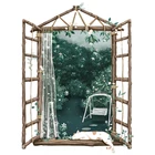 Зеленый сад пейзаж искусственная 3d деревянное окно виниловые настенные наклейки домашний Декор спальный Кот Пейзаж Плакат обои 90*60 см