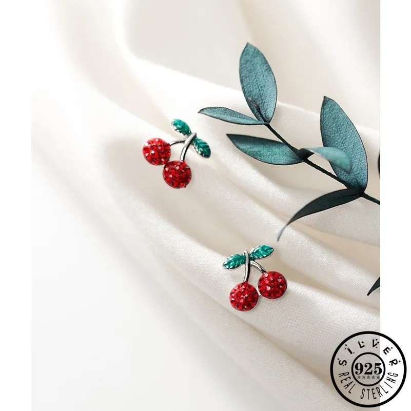 Для девочек 925 стерлингового серебра Cherry Форма с красным кубический циркон